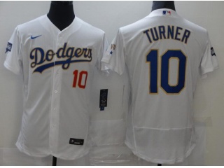 Nike Los Angeles Dodgers #10 Justin Turner 2021 Gold Program Flexbase Jersey White/Gold