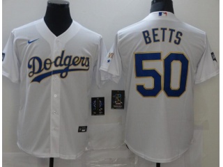 Nike Los Angeles Dodgers #50 Mookie Betts White/Gold 2021 Gold Program Cool Base Jersey White/Gold