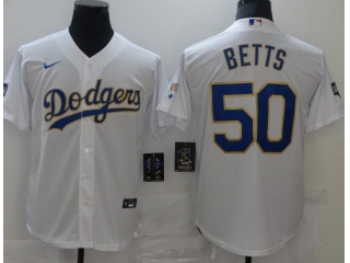 Nike Los Angeles Dodgers #50 Mookie Betts White/Gold 2021 Gold Program Cool Base Jersey White/Gold 