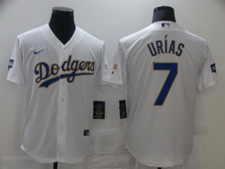 Nike Los Angeles Dodgers #7 Julio Urias 2021 Gold Program Cool Base Jersey White/Gold