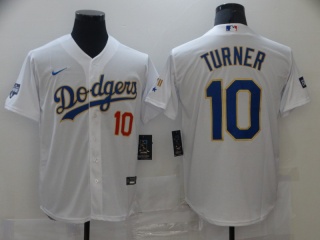 Nike Los Angeles Dodgers #10 Justin Turner 2021 Gold Program Cool Base Number On Chest Jersey White