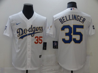 Nike Los Angeles Dodgers #35 Cody Bellinger 2021 Gold Program Cool Base Number On Chest Jersey White