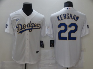Nike Los Angeles Dodgers #22 Clayton Kershaw 2021 Gold Program Cool Base Jersey White/Gold