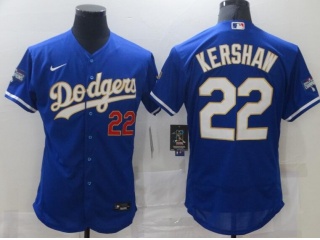 Nike Los Angeles Dodgers #22 Clayton Kershaw 2021 Gold Program Flexbase Jersey Blue