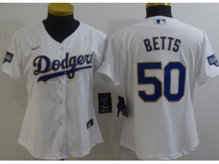 Woman Nike Nike Los Angeles Dodgers #50 Mookie Betts Gold Program Jersey White 