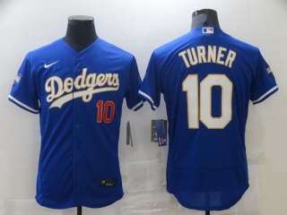Nike Los Angeles Dodgers #10 Justin Turner 2021 Gold Program Flexbase Jersey Blue