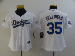 Woman Los Angeles Dodgers #35 Cody Bellinger 2021 Gold Program Jersey White/Gold