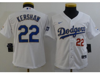 Youth Nike Los Angeles Dodgers #22 Clayton Kershaw With Red Number 2021 Gold Program Jersey White/Gold