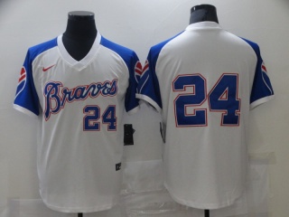 Nike Atlanta Braves #24 Deion Sanders Pullover Jersey White/Blue