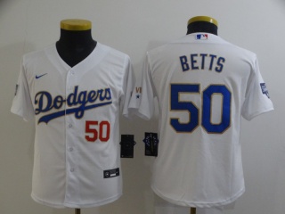 Youth Nike Los Angeles Dodgers #50 Mookie Betts With Red Number 2021 Gold Program Jersey White/Gold