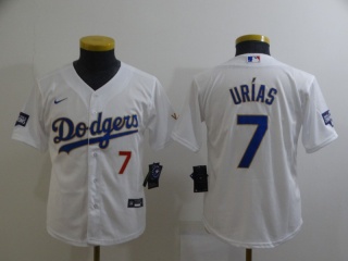 Youth Nike Los Angeles Dodgers #7 Julio Urias With Red Number 2021 Gold Program Jersey White/Gold