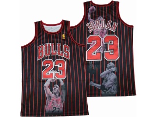 Chicago Bulls #23 Michael Jordan Portrait Jersey Black Pinstripes