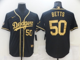 Nike Los Angeles Dodgers #50 Mookie Betts 2021 Cool Base Jersey Black Golden