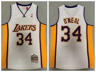 Los Angeles Lakers #34 Shaquille O'Neal 2000-01 with Final Patch Jersey White