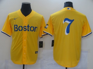 Nike Boston Red Sox #7 Cool Base Jersey Yellow
