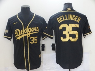 Nike Los Angeles Dodgers #35 Cody Bellinger 2021 Cool Base Jersey Black Golden