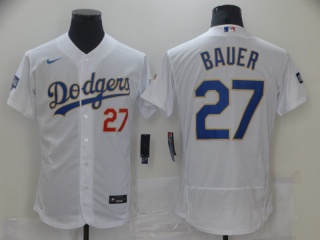 Nike Los Angeles Dodgers #27 Trevor Bauer 2021 Gold Program Flexbase Jersey White/Gold