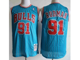 Chicago Bulls #91 Dennis Rodman 1995-96 Throwback Jersey Blue Pinstripes 