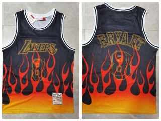 Los Angeles Lakers #8 Kobe Bryant Heat-sealed Jersey Black Flames