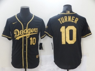 Nike Los Angeles Dodgers #10 Justin Turner Cool Base Jersey Black Golden