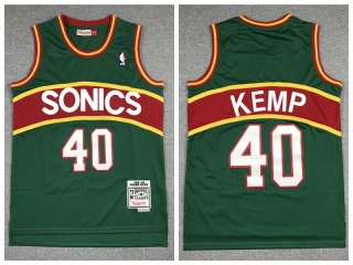 Seattle SuperSonics #40 Shawn Kemp 1995-96 Throwback Jersey Green with Red Band