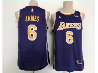 Jordan Los Angeles Lakers #6 Lebron James Jersey Purple