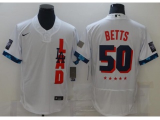 Nike Los Angeles Dodgers #50 Mookie Betts 2021 All Star Flexbase Jersey White