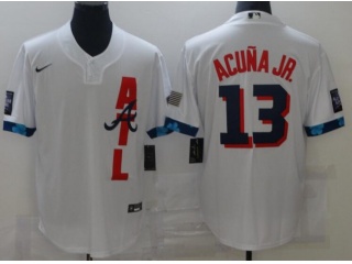 Nike Atlanta Braves #13 Ronald Acuna Jr. 2021 All Star Cool Base Jersey White 