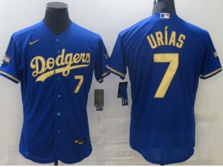Nike Los Angeles Dodgers #7 Julio Urias Number Flexbase Jersey Blue With Golden