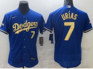 Nike Los Angeles Dodgers #7 Julio Urias Number Flexbase Jersey Blue With Golden 