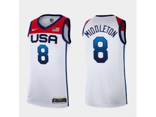 Team USA #8 Khris Middleton 2021 Olympic Jersey White
