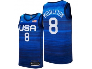 Team USA #8 Khris Middleton 2021 Olympic Jersey Blue