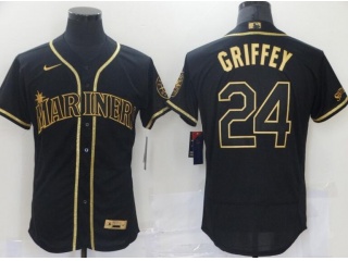 Nike Seattle Mariners #24 Ken Griffey Jr Flexbase Jersey Black Golden