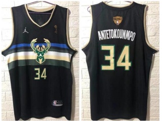 Jordan Milwaukee Bucks #34 Giannis Antetokounmpo Champion Jersey Black