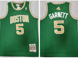 Boston Celtics #5 Kevin Garnett With Gold Number Throwback Jersey  Green