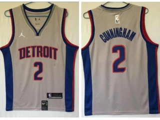 Jordan Detroit Pistons #2 Cade Cunningham Jersey Grey