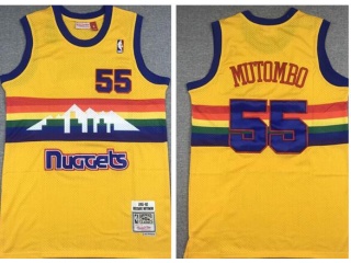 Denver Nuggets# 55 Dikembe Mutombo Rainbow Throwback Jersey Yellow
