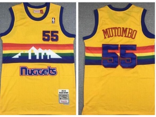 Denver Nuggets# 55 Dikembe Mutombo Rainbow Throwback Jersey Yellow