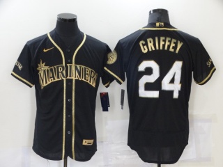 Nike Seattle Mariners #24 Ken Griffey Jr Jersey  Black Golden