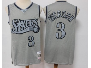 Philadelphia 76ers #3 Allen Iverson Throwback Jersey Grey