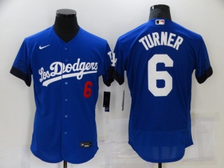 Nike Los Angeles Dodgers #6 Justin Turner City Flex Base Jersey Blue