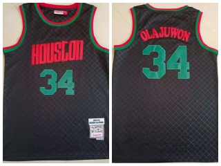 Houston Rockets #34 Hakeem Olajuwon Neapolitan Hardwood Classics Jersey Black