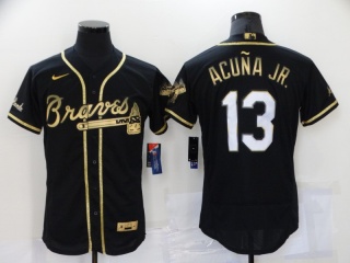 Nike Atlanta Braves #13 Ronald Acuna Jr. Flexbase Jersey Black Golden
