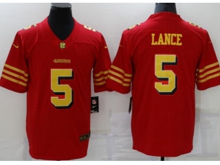 San Francisco 49ers #5 Trey Lance Number Limited Jersey Red with Golden