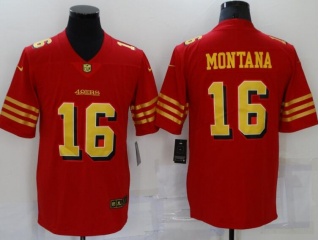 San Francisco 49ers #16 Joe Montana with Golden Number Limited Jersey Red
