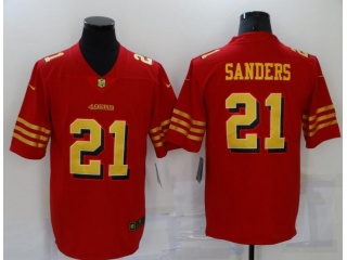 San Francisco 49ers #21 Deion Sanders with Golden Number Limited Jersey Red