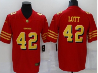 San Francisco 49ers #42 Ronnie Lottwith Golden Number Limited Jersey Red