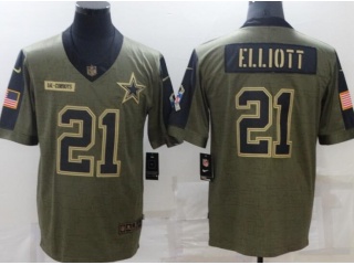 Dallas Cowboys #21 Ezekiel Elliott 2021 Salute To Service Jersey Green
