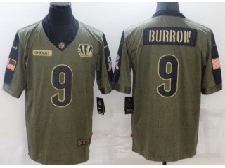 Cincinnati Bengals #9 Joe Burrow 2021 Salute To Service Jersey Green