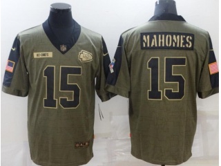 Kansas City Chiefs #15 Patrick Mahomes 2021 Salute To Service Jersey Green